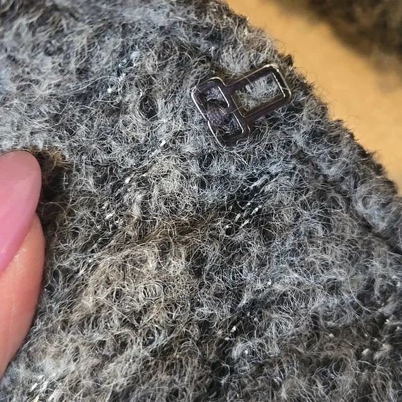 RARE Gray Metallic Accent Cardigan Sweater with Feather Accent Trim - Picture 13 of 16